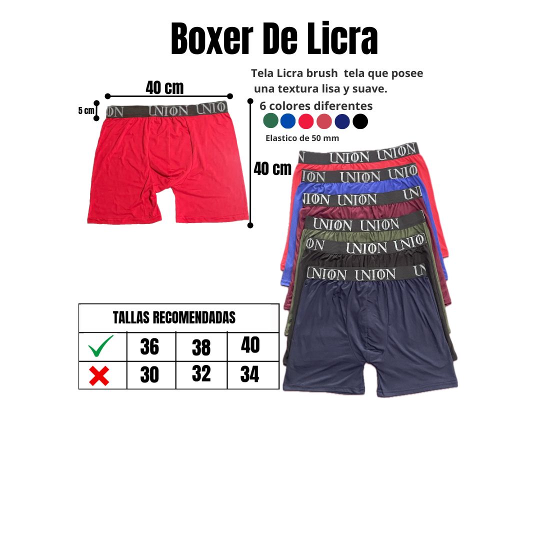 Boxer De Licra 40x40 paquete de 6